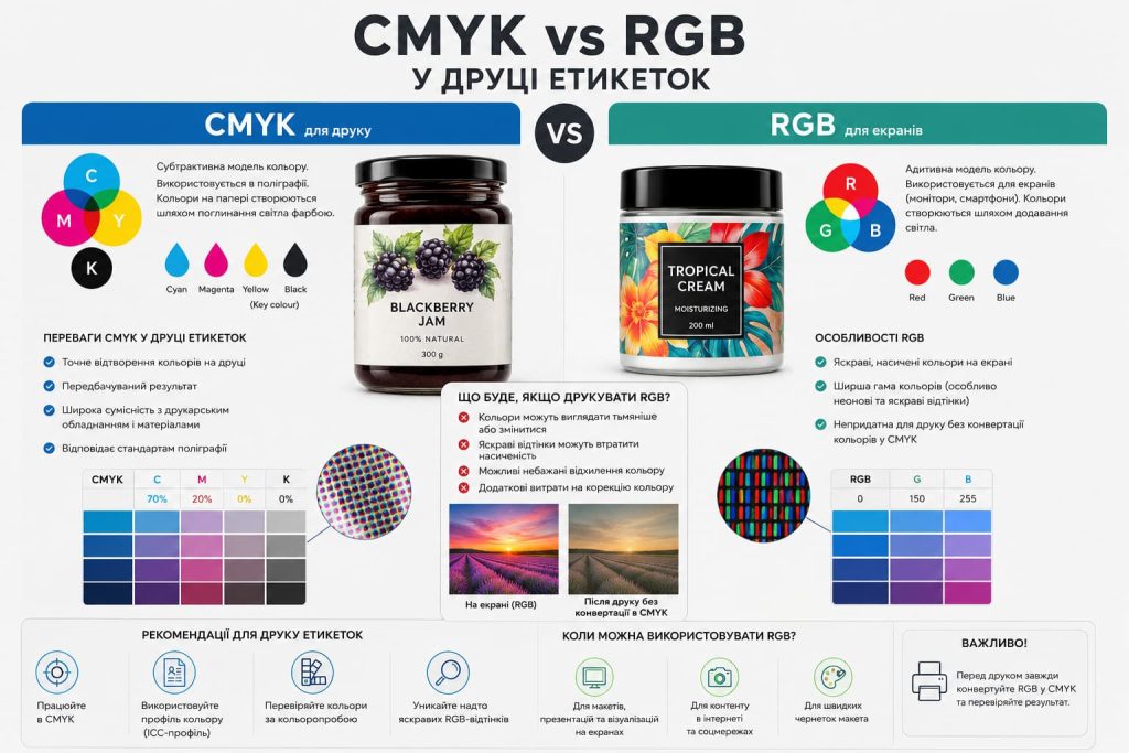 CMYK vs RGB у друці етикеток